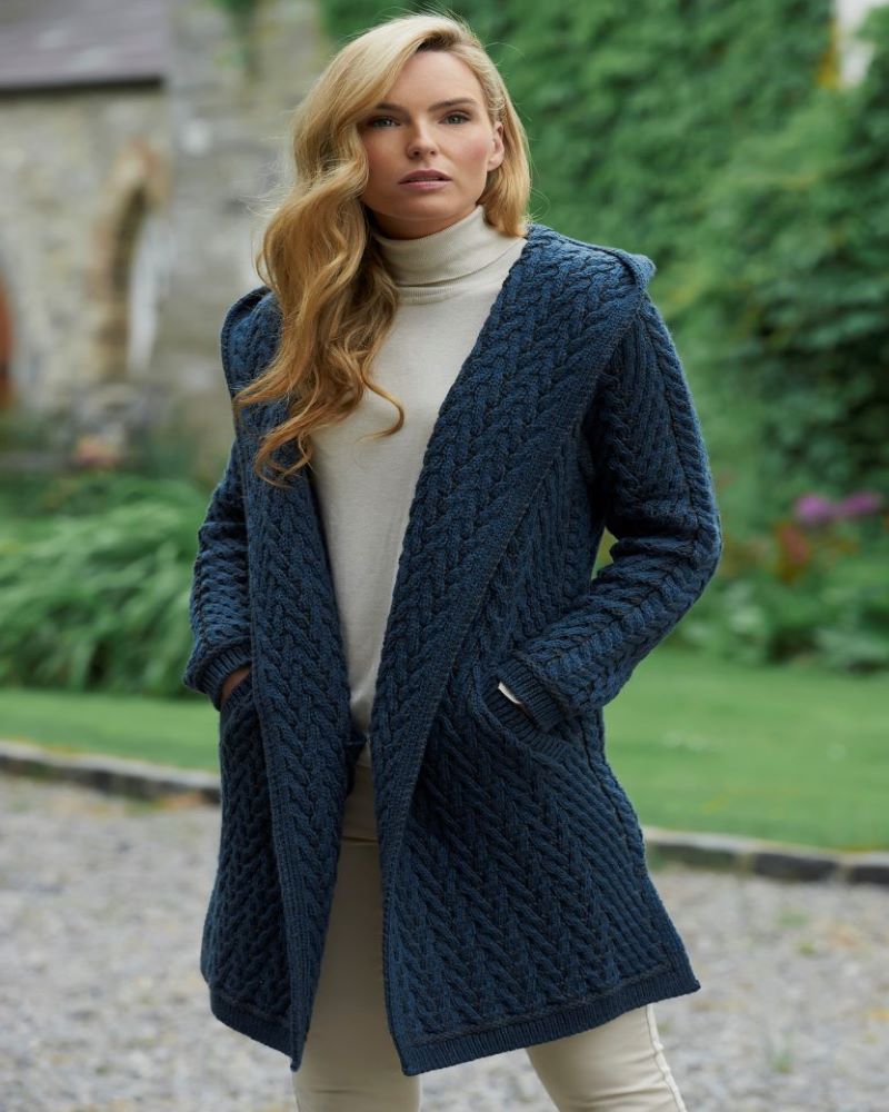 Herringbone Shawl Cardigan With Hood , Mallard