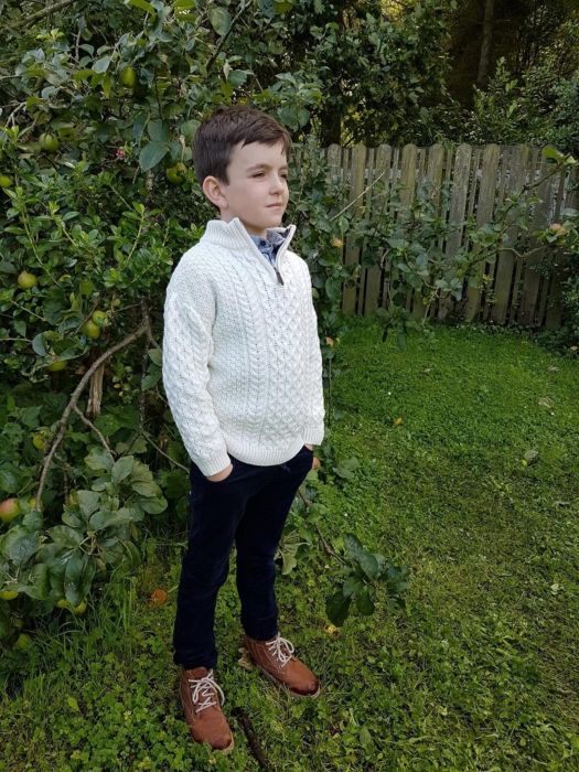 Childrens 1/4 Zip Aran Sweater - Natural