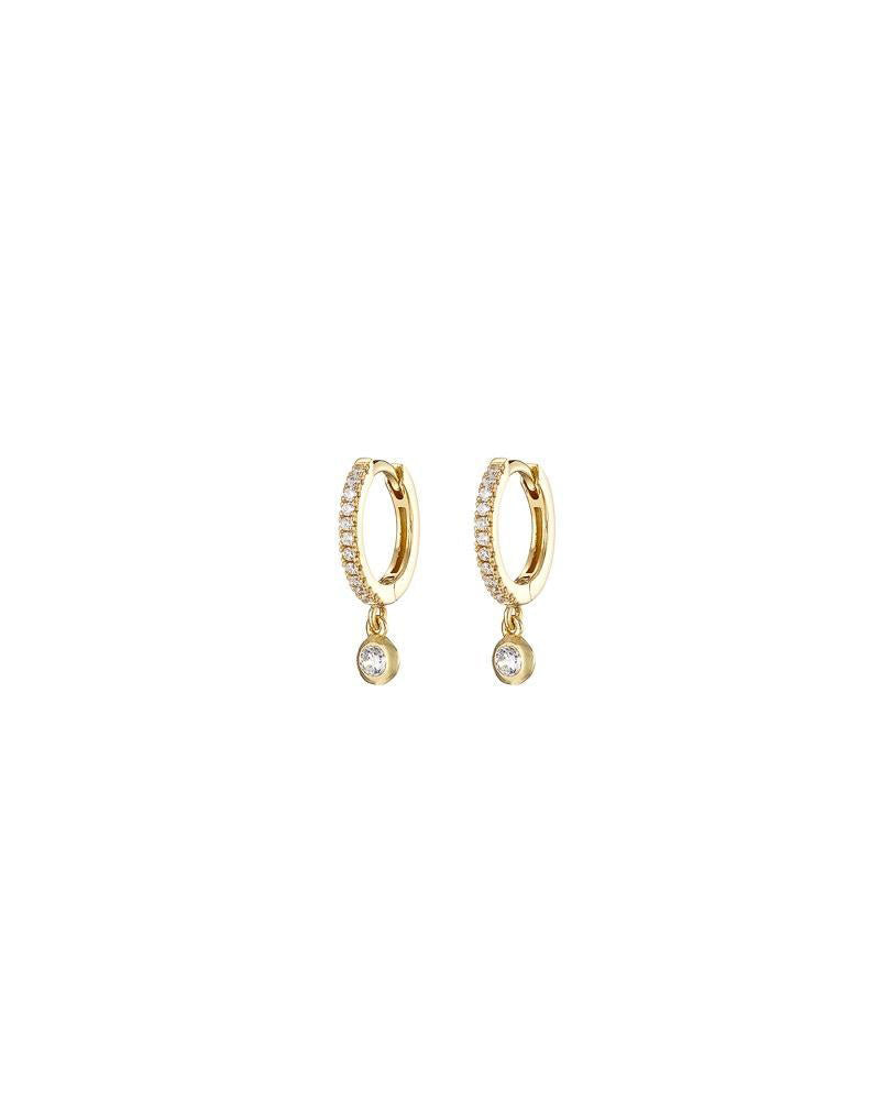 Mary-K | Gold Pave Huggie Earrings with Crystal Drop