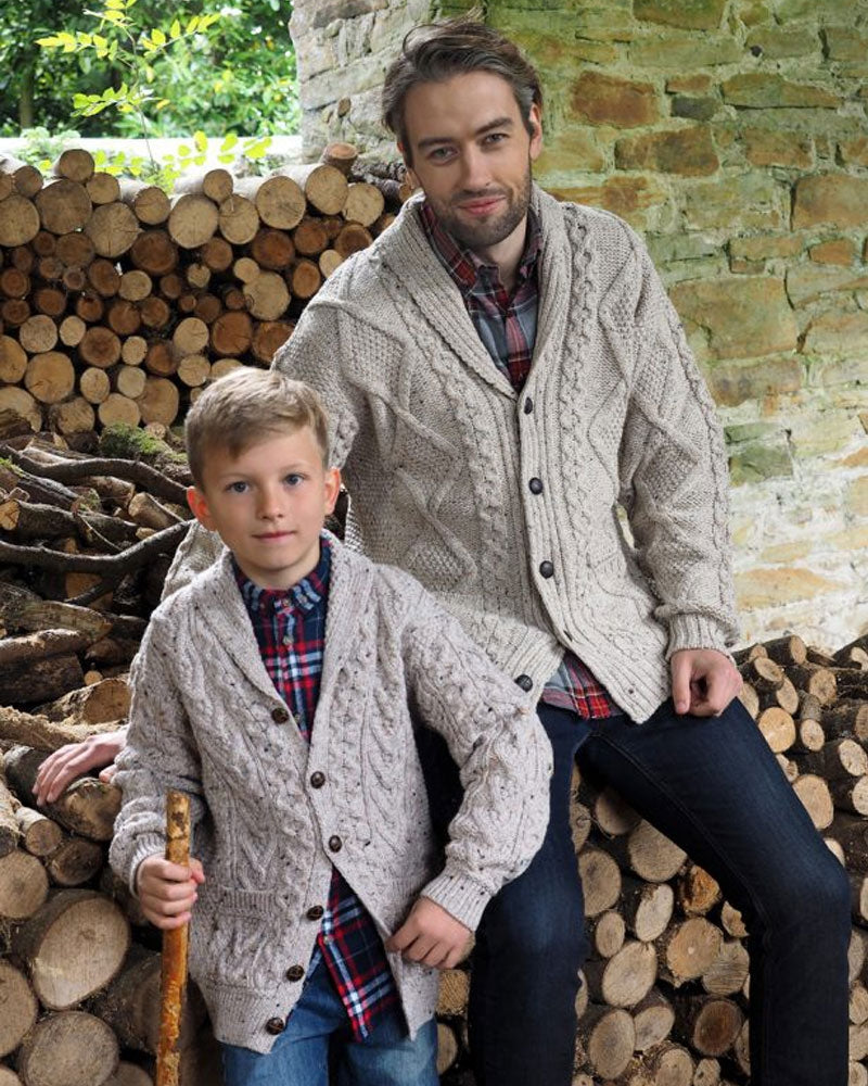 Men's Pattern Button Down Cardigan | Oatmeal | SH4139