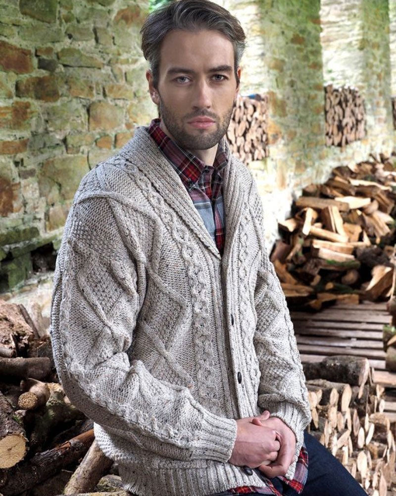 Men's Pattern Button Down Cardigan | Oatmeal | SH4139