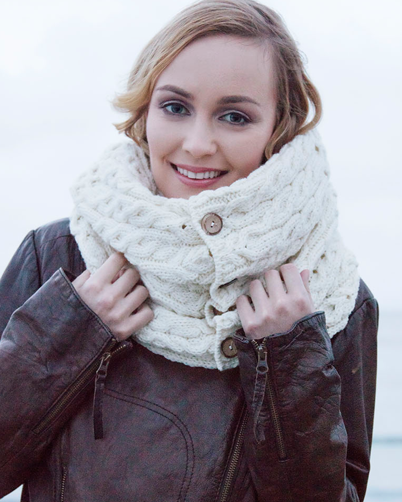 Snood Scarf with Buttons , Natural