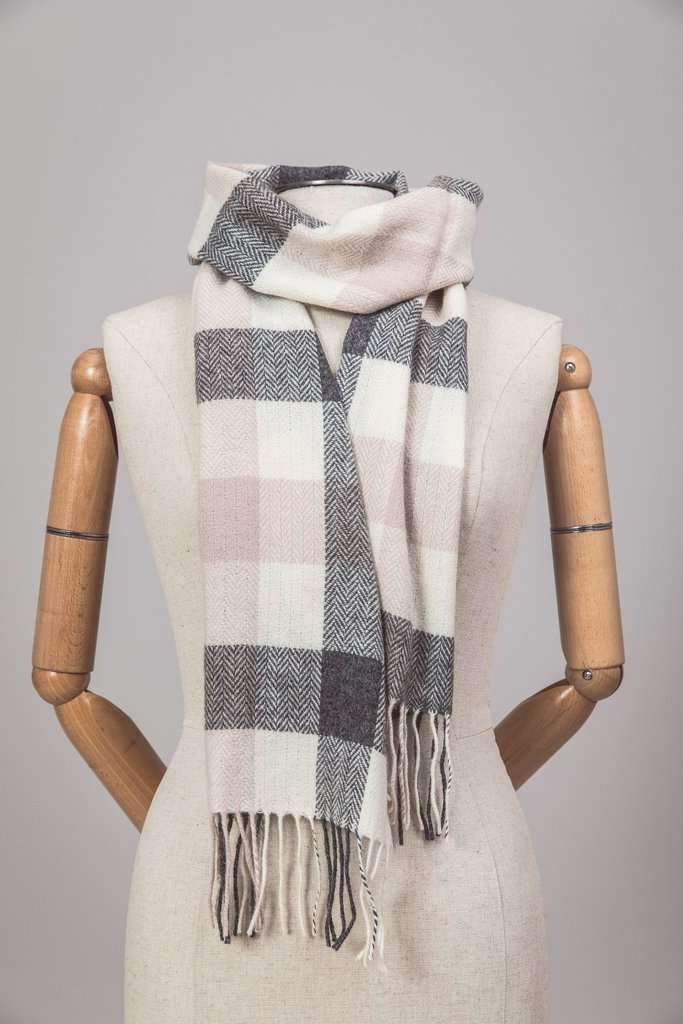 Foxford Neutral Block Check Lambswool Scarf