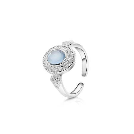 Newbridge Silverware | Ornate Ring with Light Blue Stone