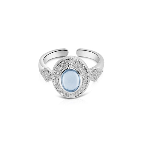 Newbridge Silverware Ornate Ring with Light Blue Stone