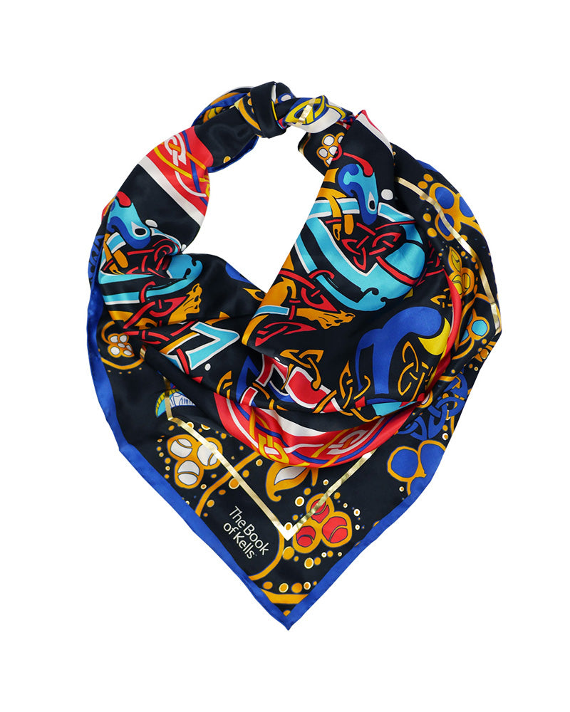 Product shot of a Patrick Francis Book of Kells silk scarf