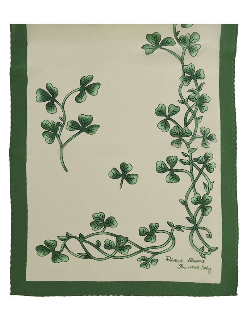 Patrick Francis | Shamrock Sprig Silk Scarf | Cream