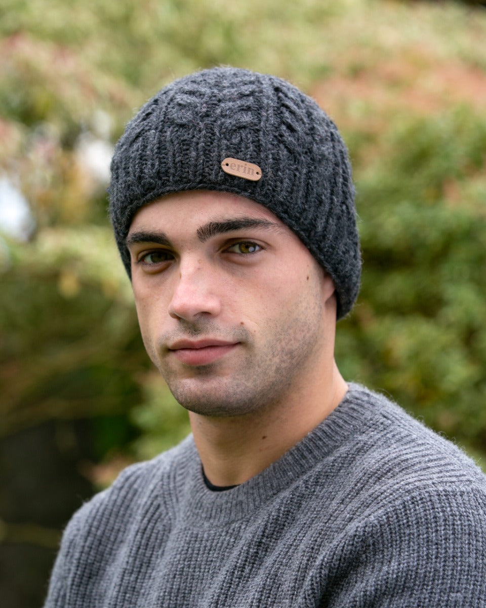 Erin Knitwear Aran Cable Pullon Hat , Charcoal