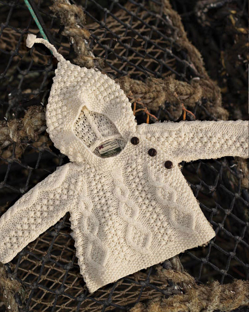 Baby Handknit Side Fastening Hoodie , Natural