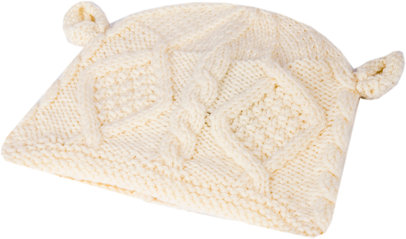 Handknit Children's Hat With Ears , Natural