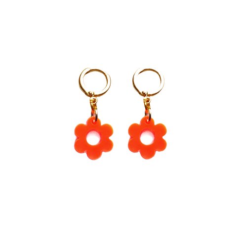 Shock Of Grey | Daisy Mini Hoop Earrings - Neon Orange