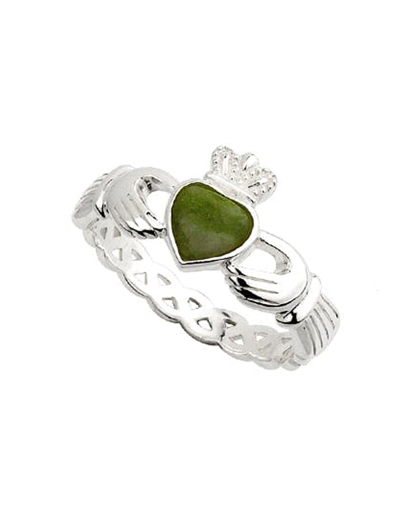 Women's Sterling Silver Connemara Marble Claddagh Ring