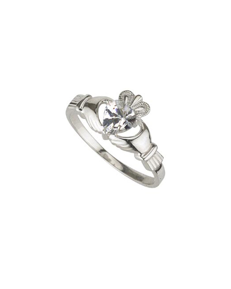 Sterling Silver Claddagh Birthstone Ring: April