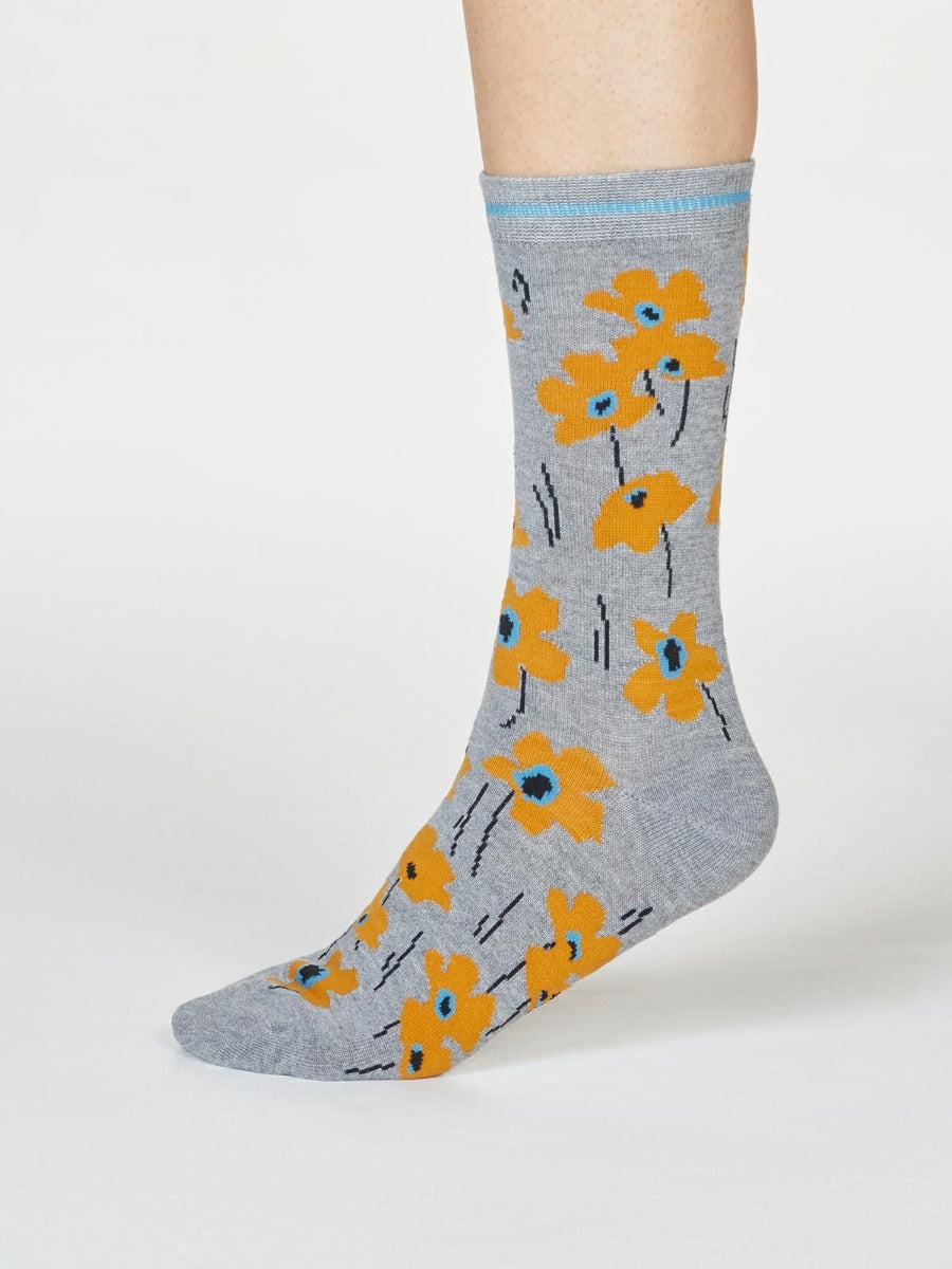 Thought | Women's Peggie Floral Socks - Grey Marle