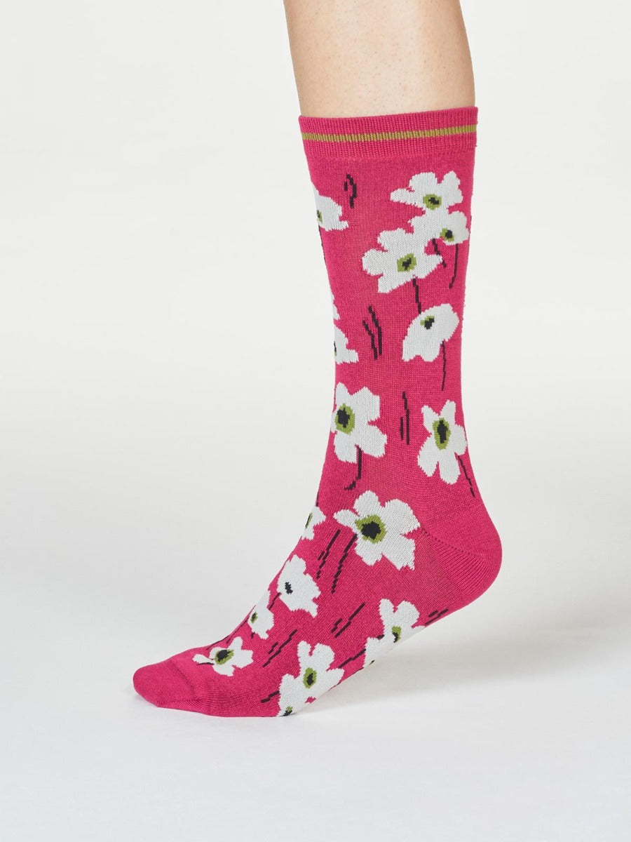 Thought | Women's Peggie Floral Socks - Magenta Pink