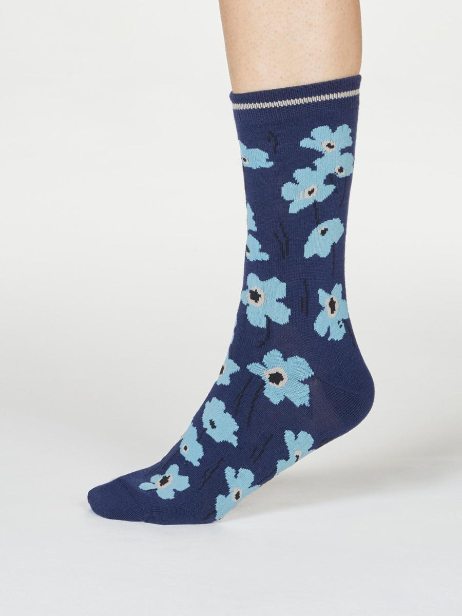 Thought | Women's Peggie Floral Socks - Navy