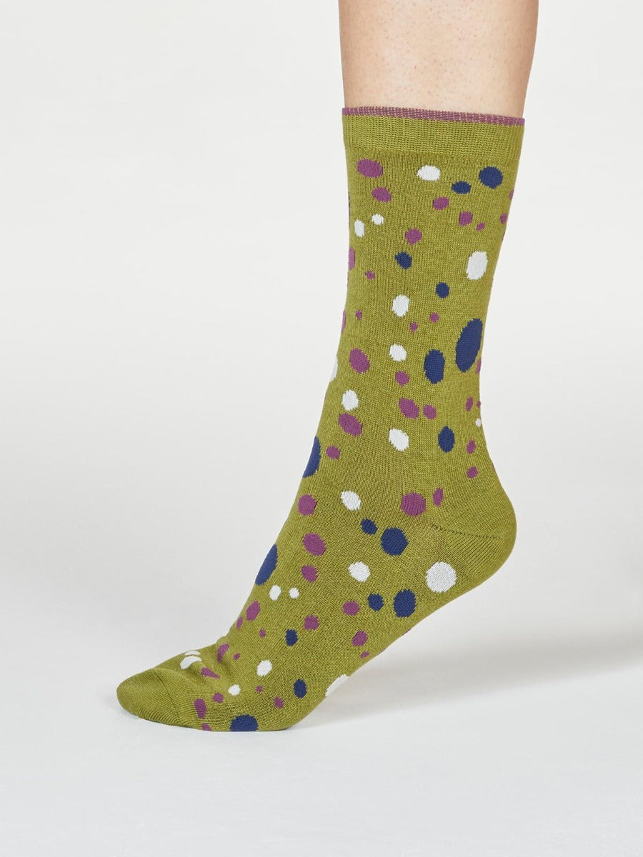 Thought | Women's Lucille Spot Socks - Olive Green