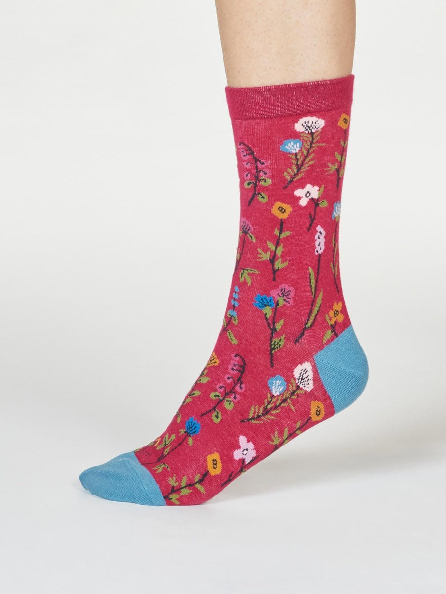 Thought | Women's Gots Mondie Floral Socks - Magenta Pink