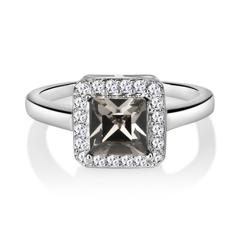 Newbridge Silverware | Square Ring with Black and Clear Stones