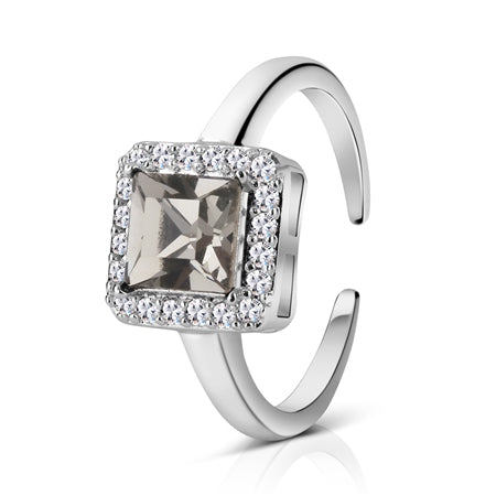 Newbridge Silverware | Square Ring with Black and Clear Stones