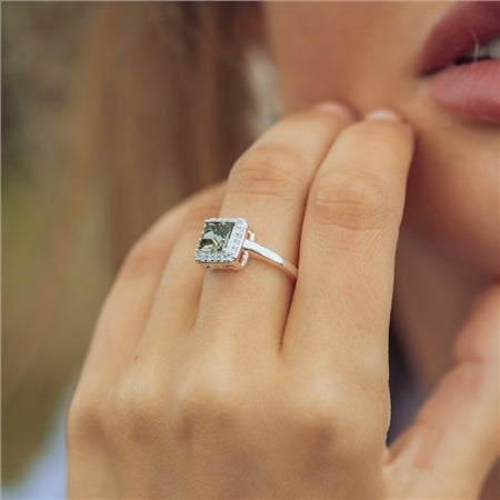 Newbridge Silverware | Square Ring with Black and Clear Stones