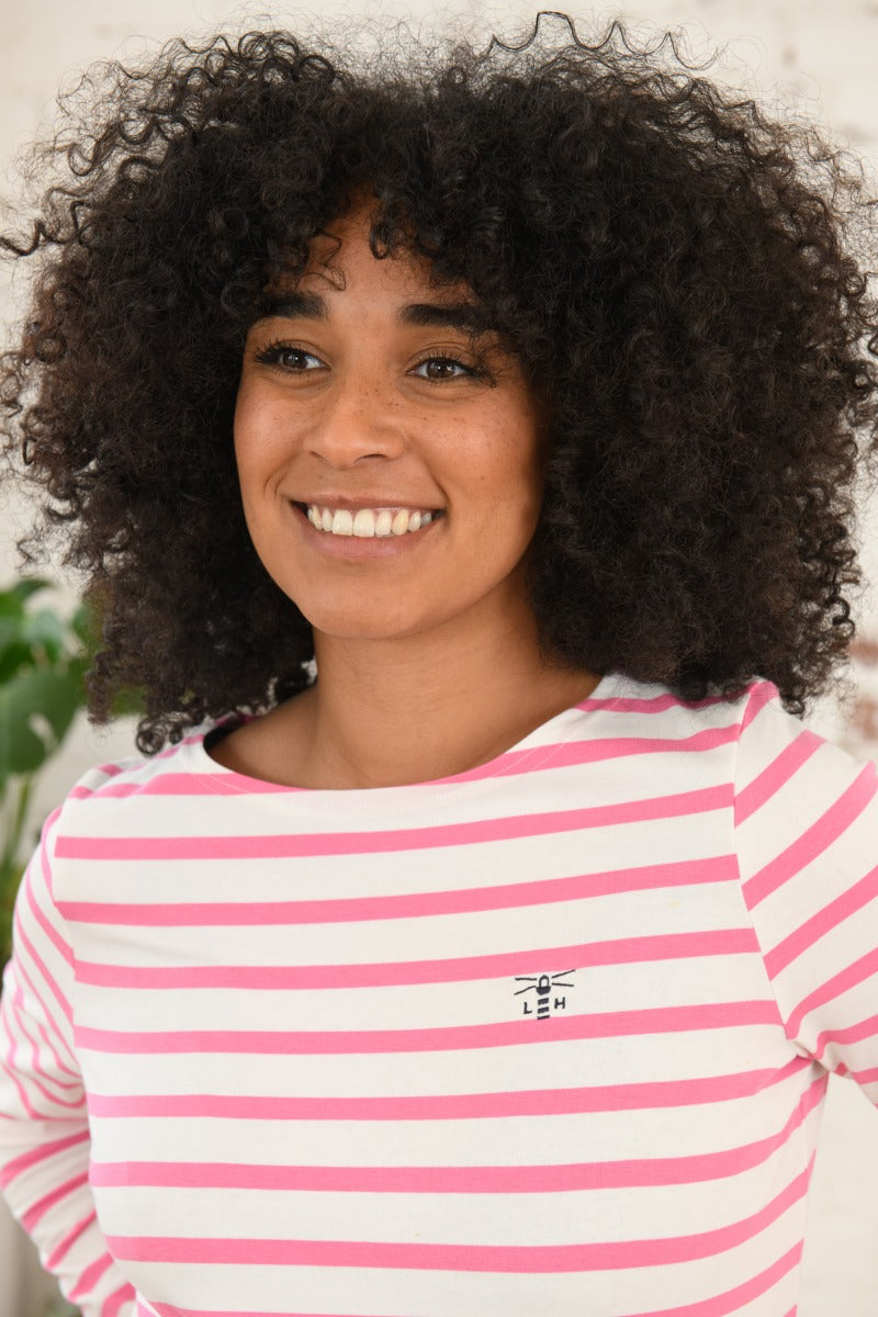 Lighthouse Cotton Stripe Top , Azalea Pink