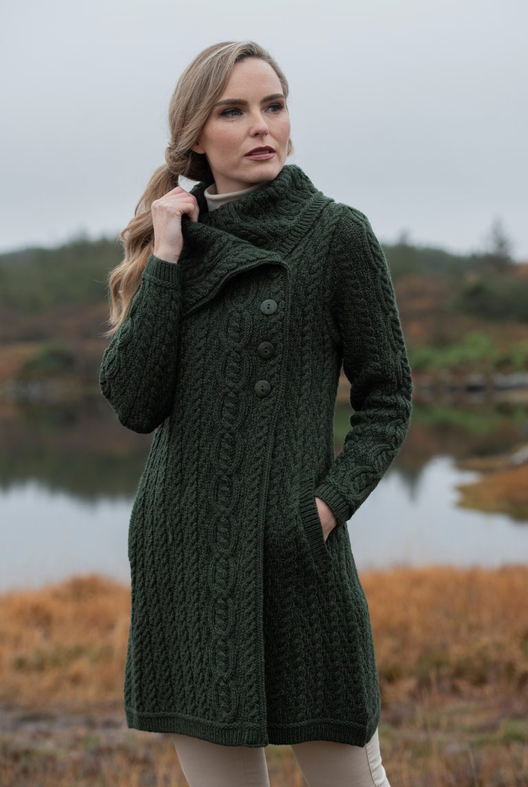 Chunky Collar Cardigan , Army Green