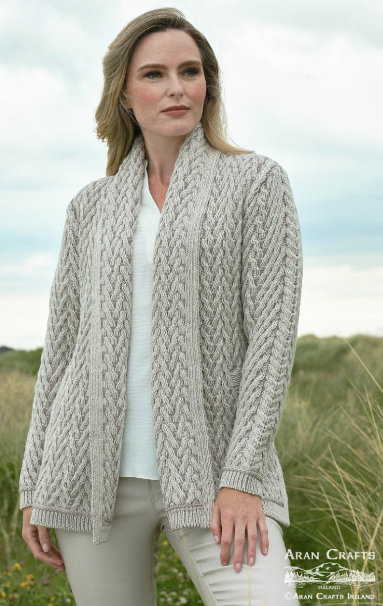 Herringbone Shawl Cardigan , Stone