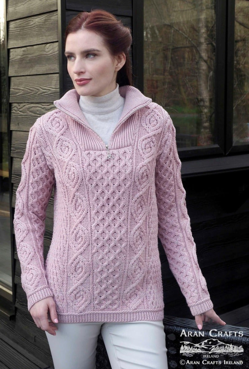 Troyer Zip Sweater , Dusty Pink