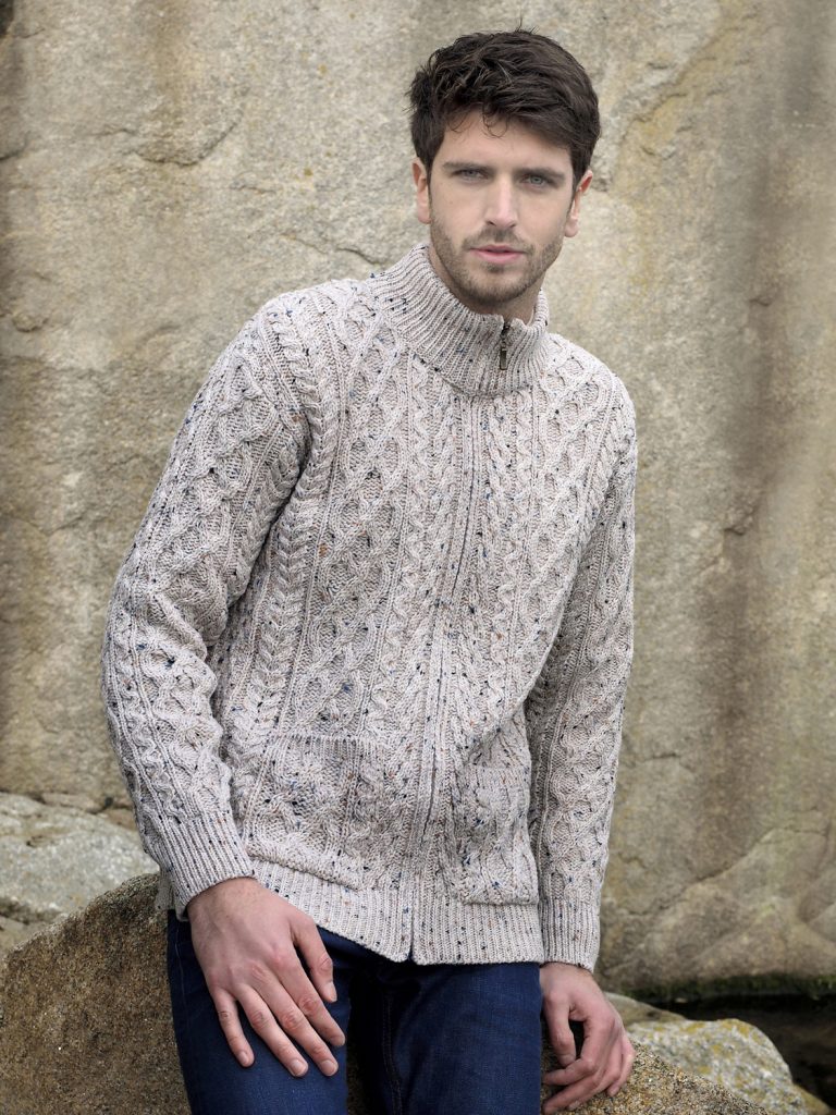 Mens Full Zip Cardigan , Oatmeal