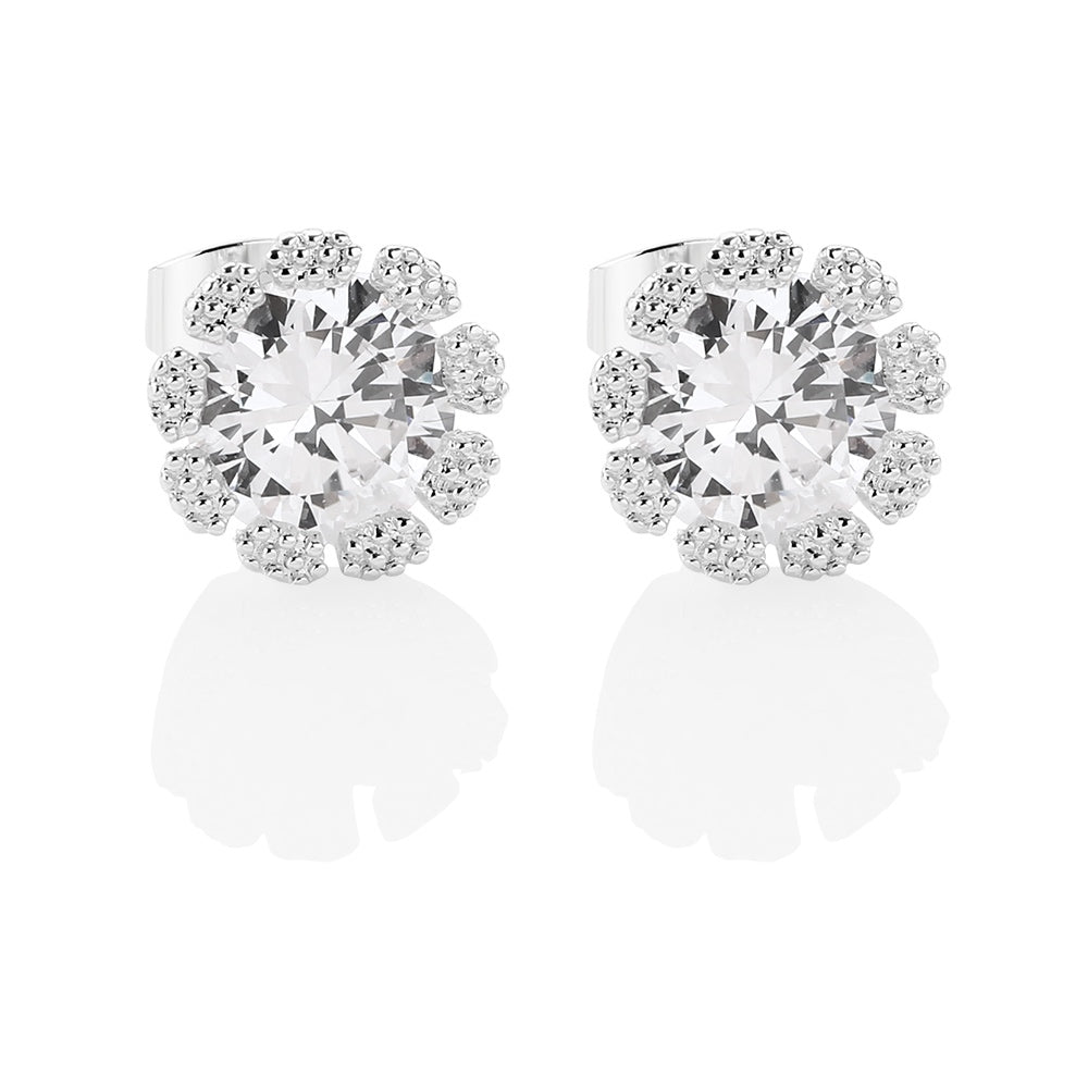 Newbridge Silverware Flower Earrings Clear Stone