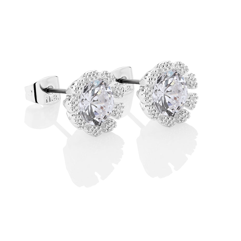 Newbridge Silverware Flower Earrings Clear Stone