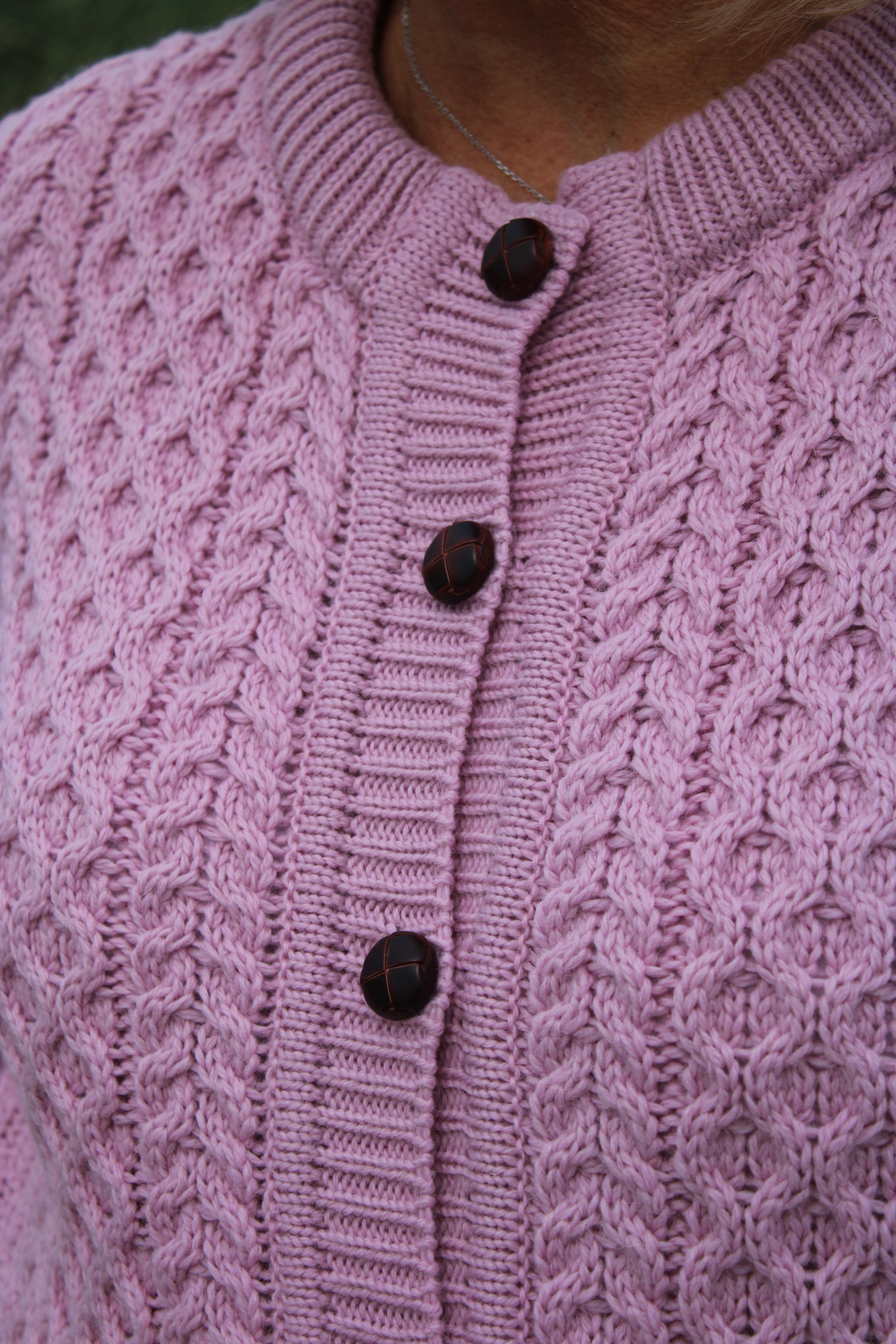 Aran Cable Knit Lumber Cardigan - Rose Pink