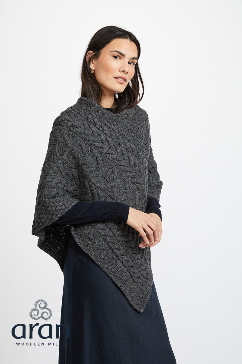 Merino Wool Triangular Poncho , Slate Grey