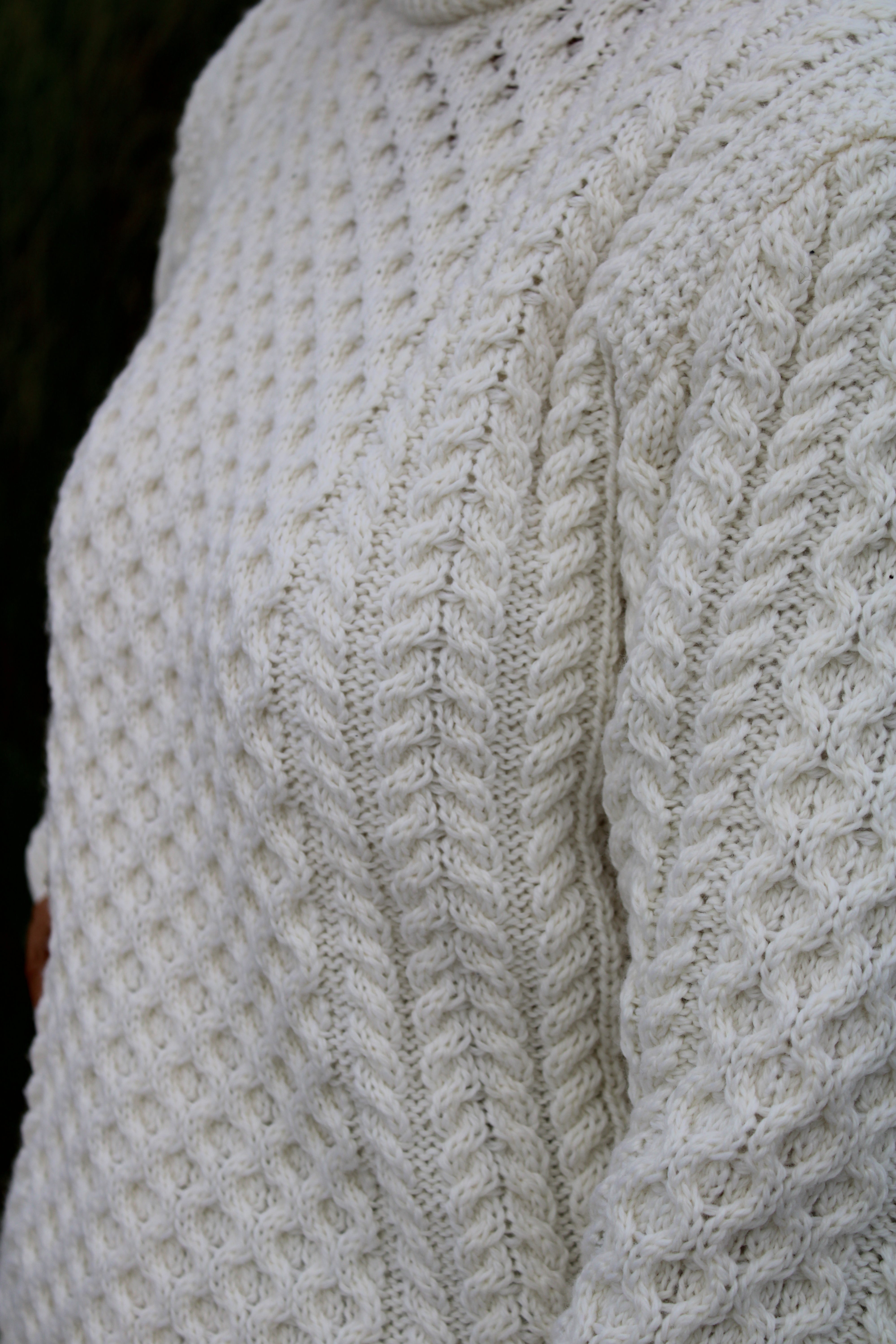 Traditional Aran Crew Neck Sweater - Natural
