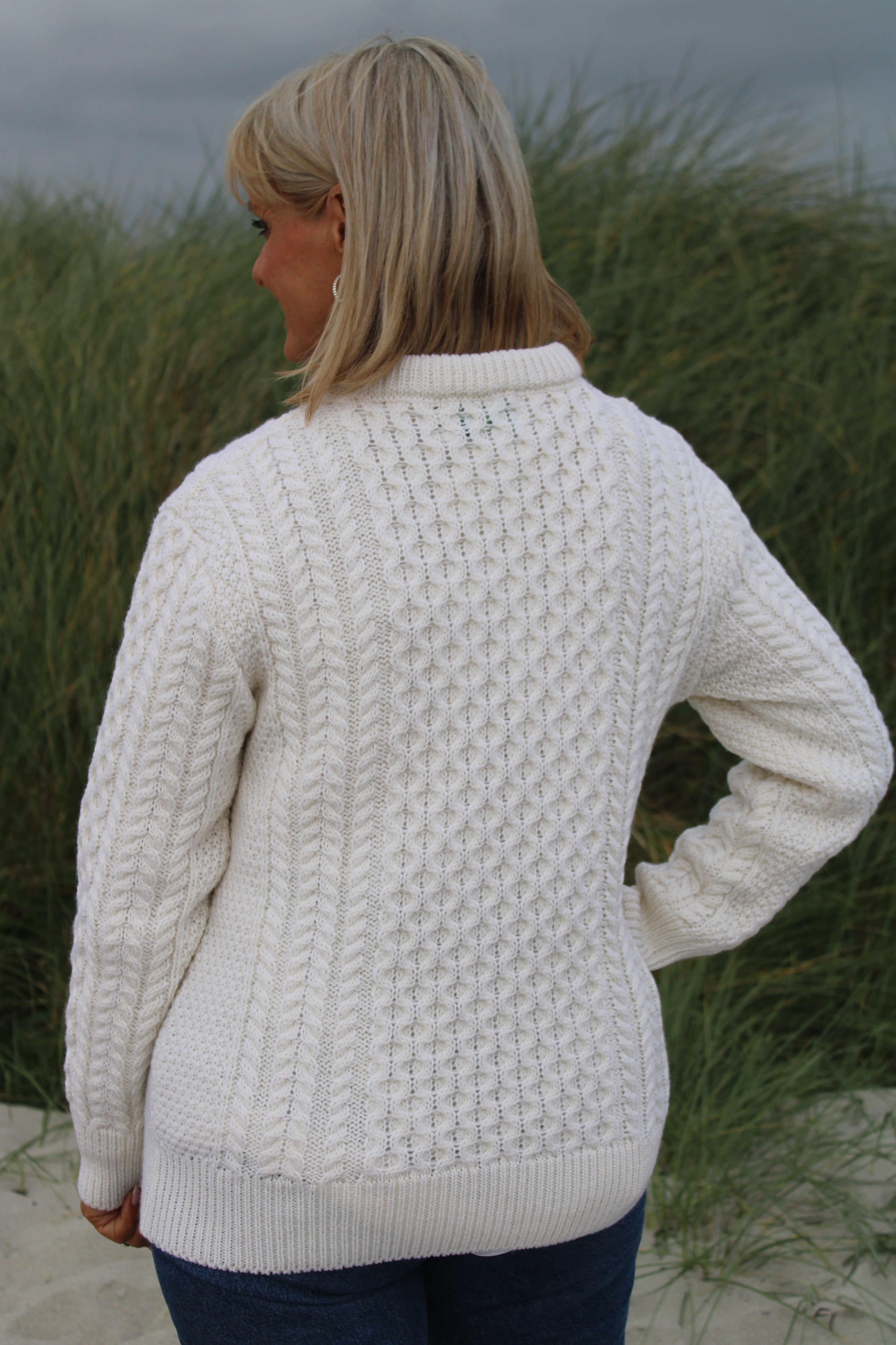 Traditional Aran Crew Neck Sweater - Natural
