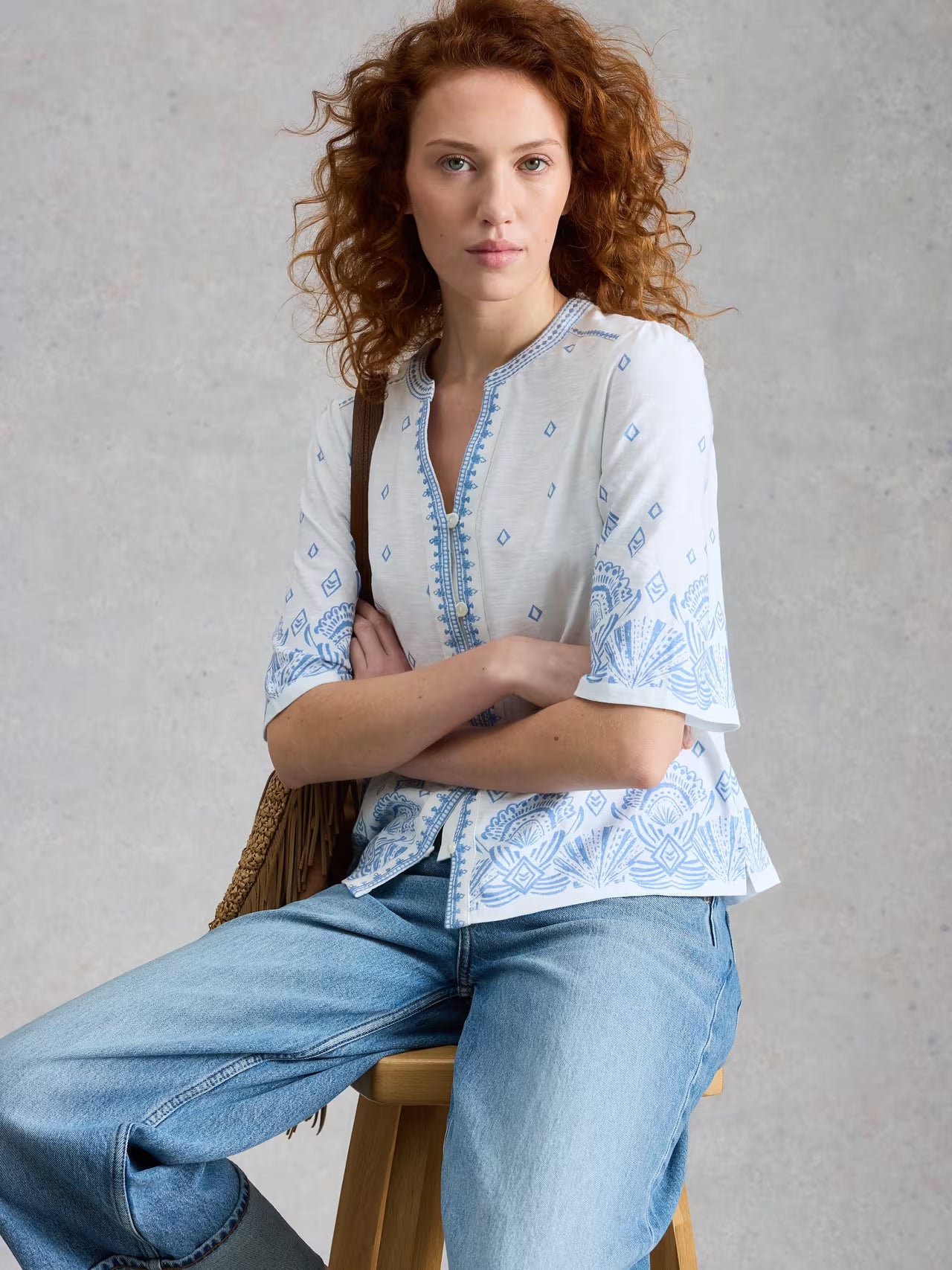 White Stuff Lizzie Border Embroidered Top