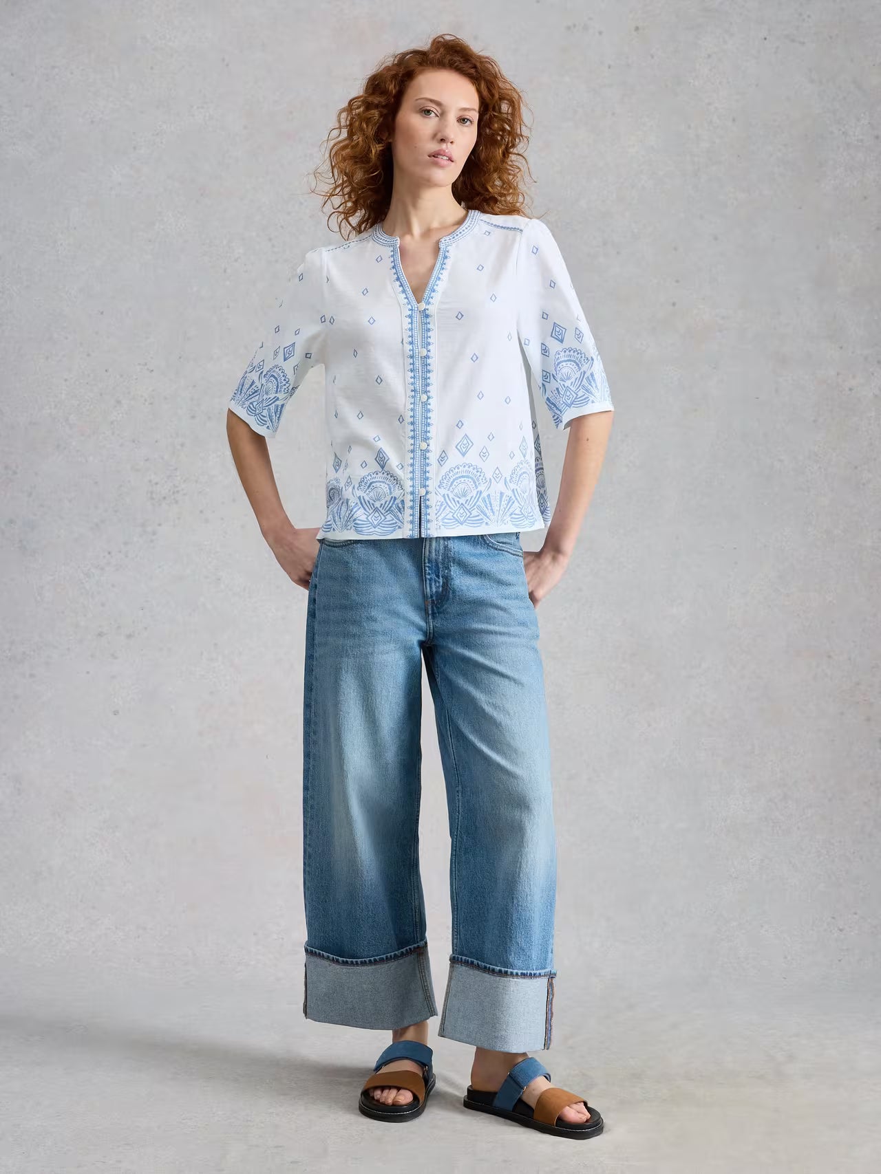 White Stuff Lizzie Border Embroidered Top