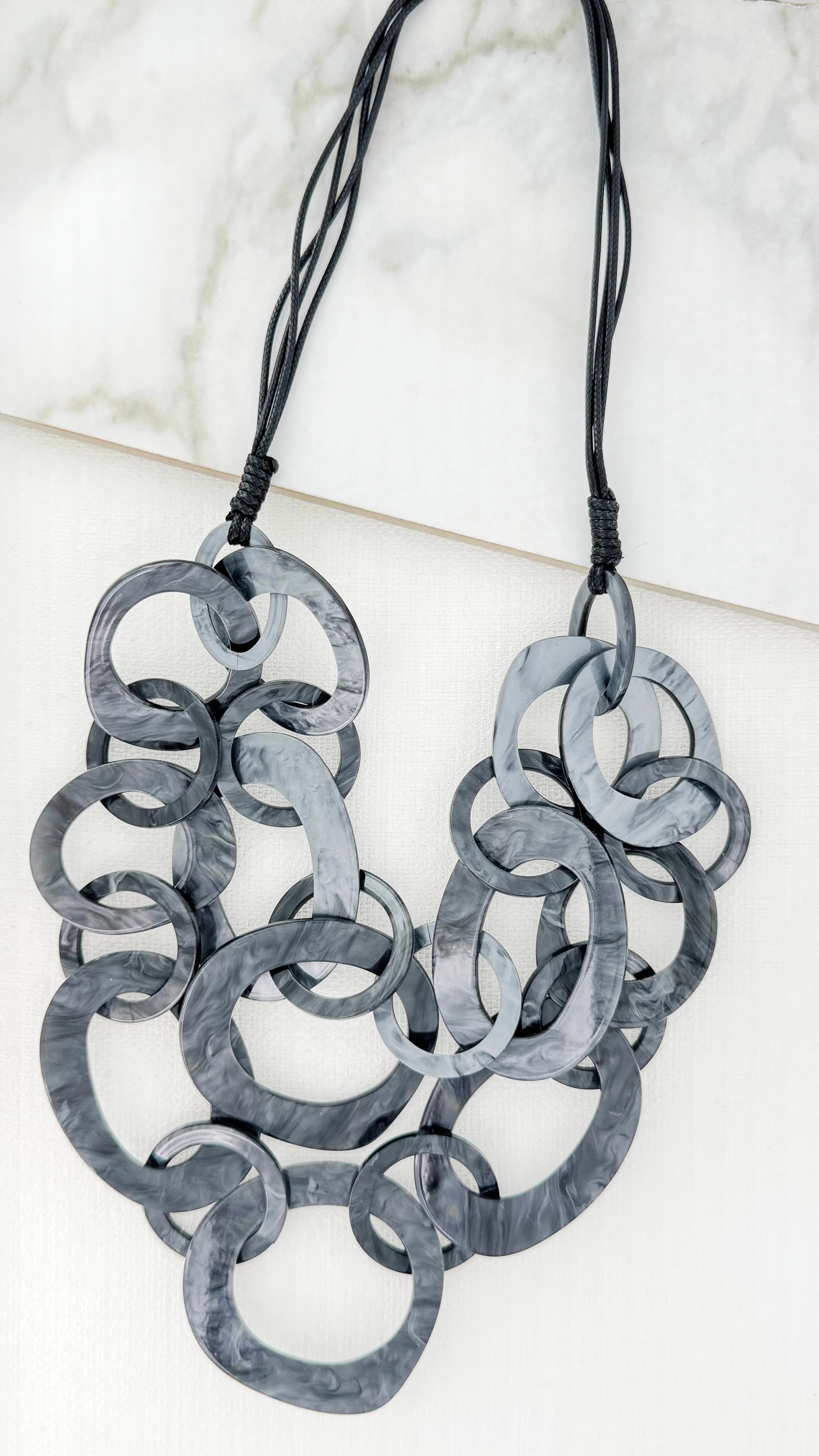 Envy Long Grey Multi Looped Resin Necklace