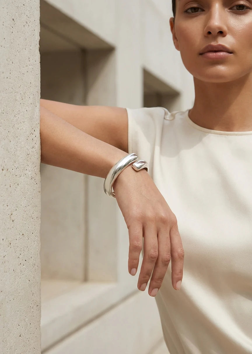 Envy Worn Silver Hinged Bangle