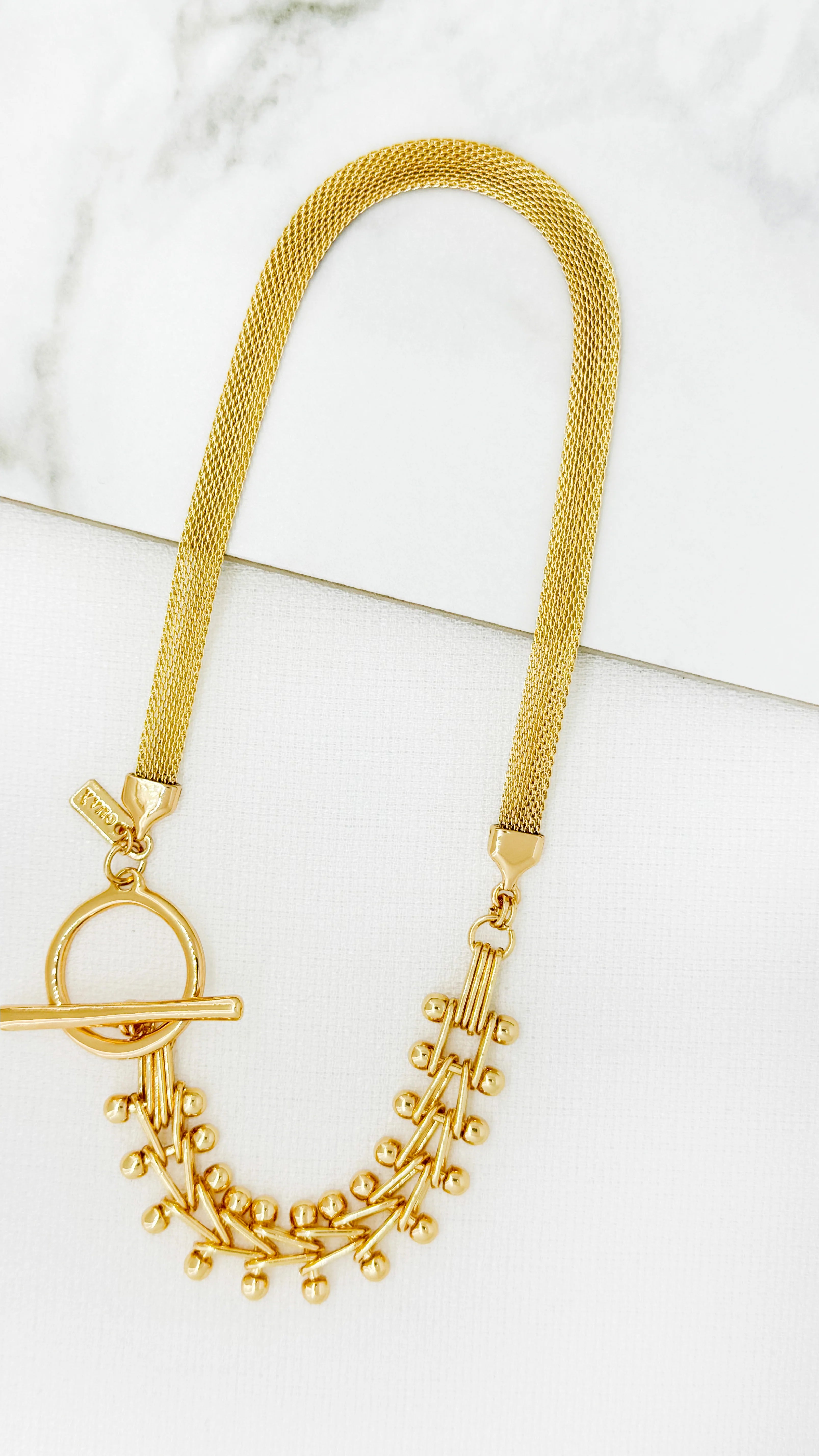 Envy Gold Mesh Chain Bar Design Necklace