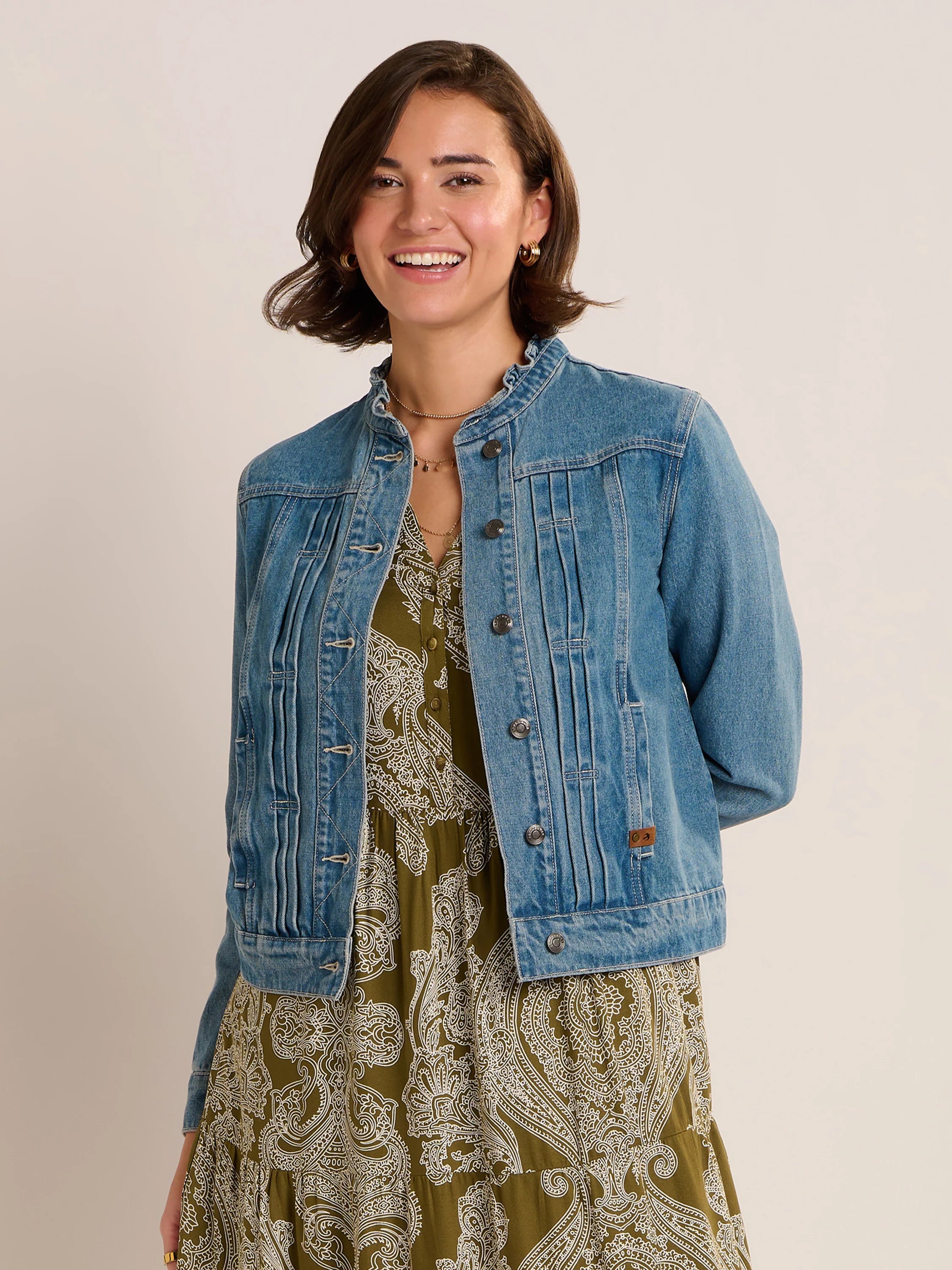 Brakeburn Ruffle Neck Denim Jacket Cotton Blend Ruffle Neck | Standun