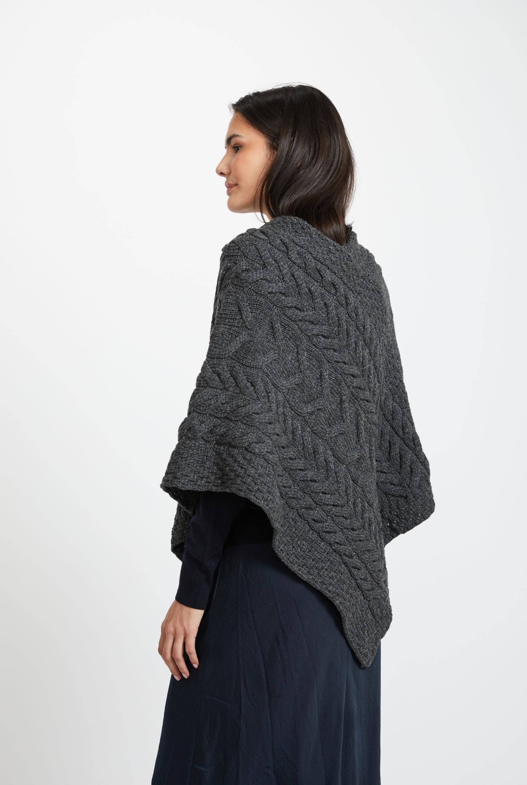 Aasleagh Falls Ladies Aran Poncho - Slate Grey