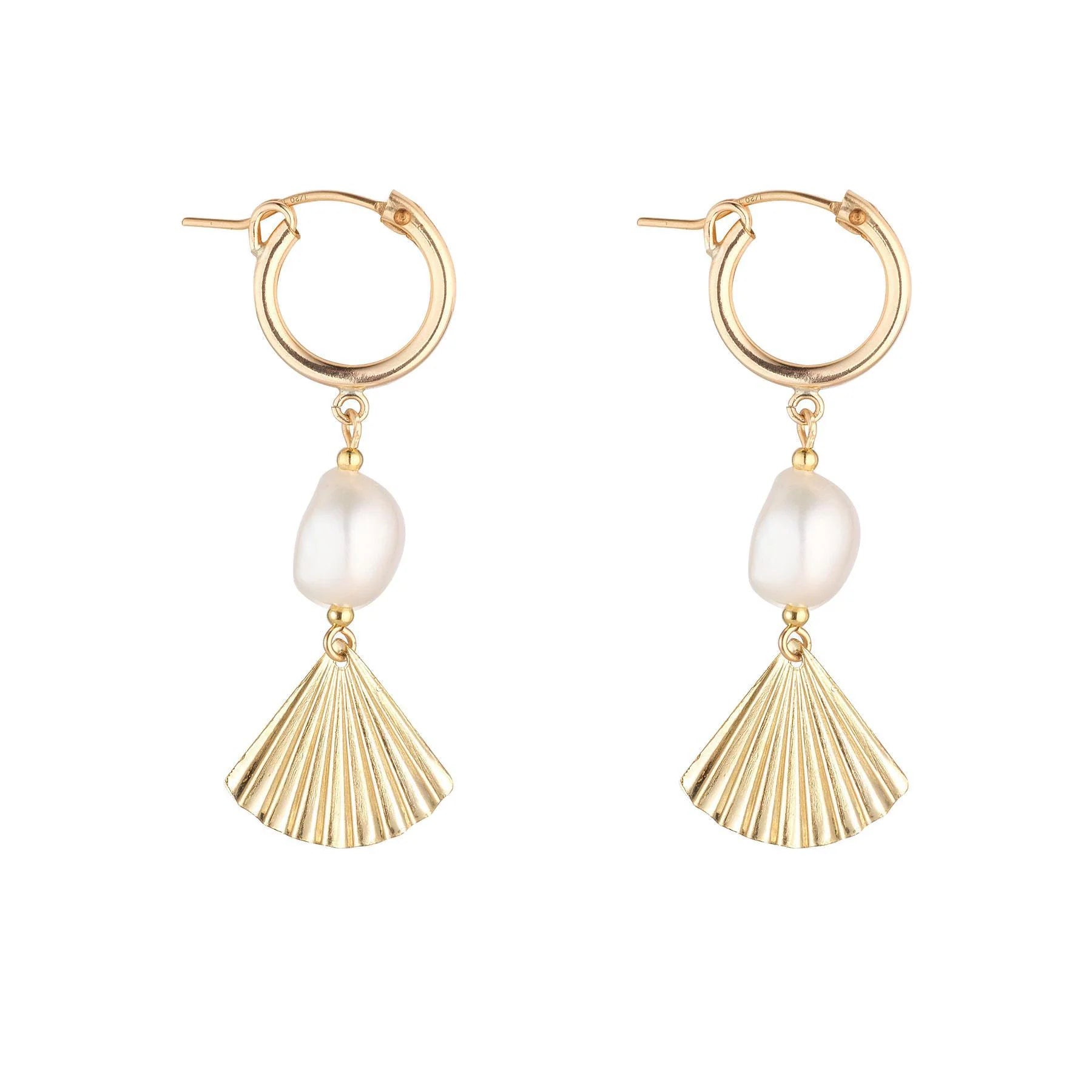 Momuse Gold Filled Baroque Pearl & Fan Clip Hoop Earrings