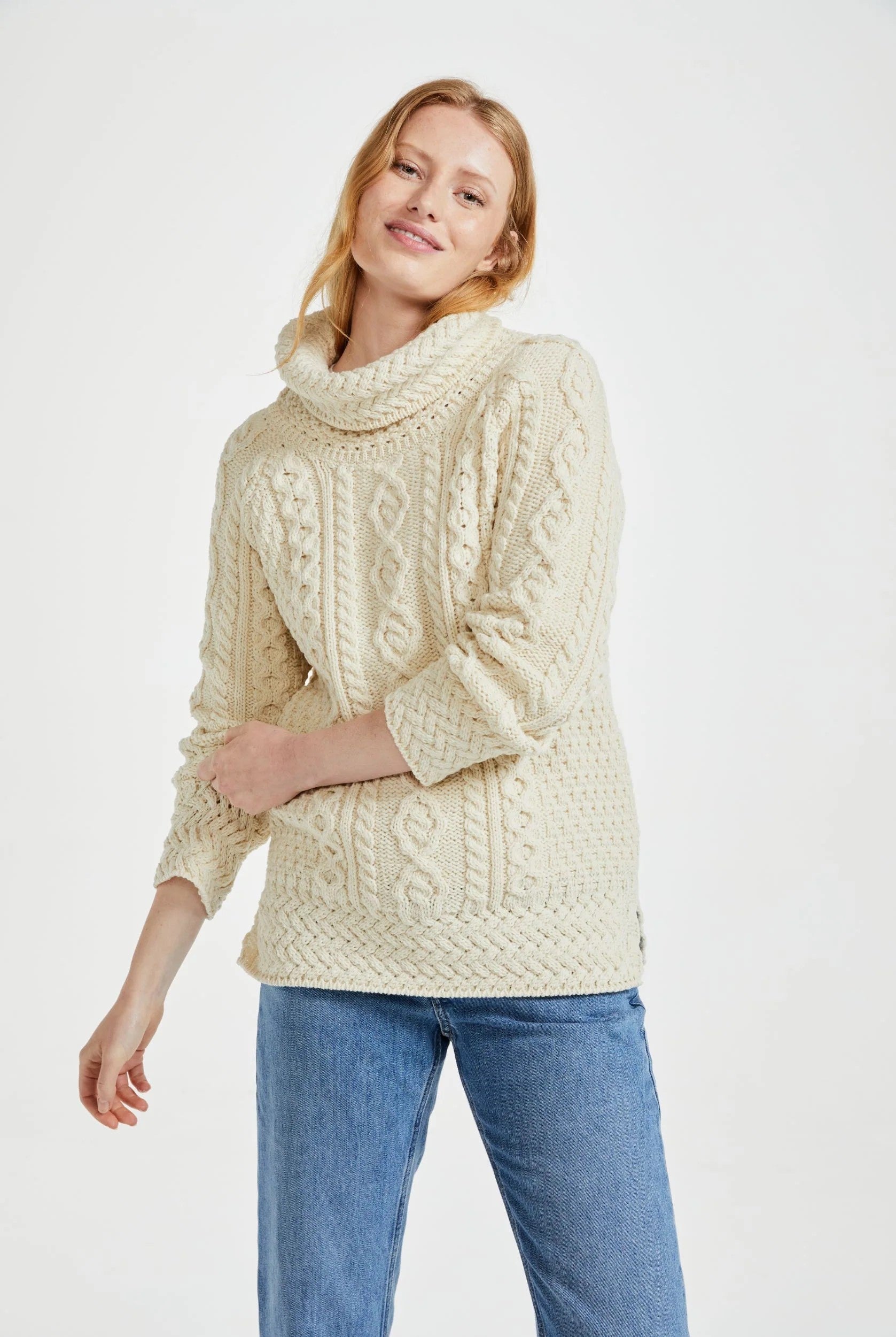 Vented Roll Neck Sweater , Natural
