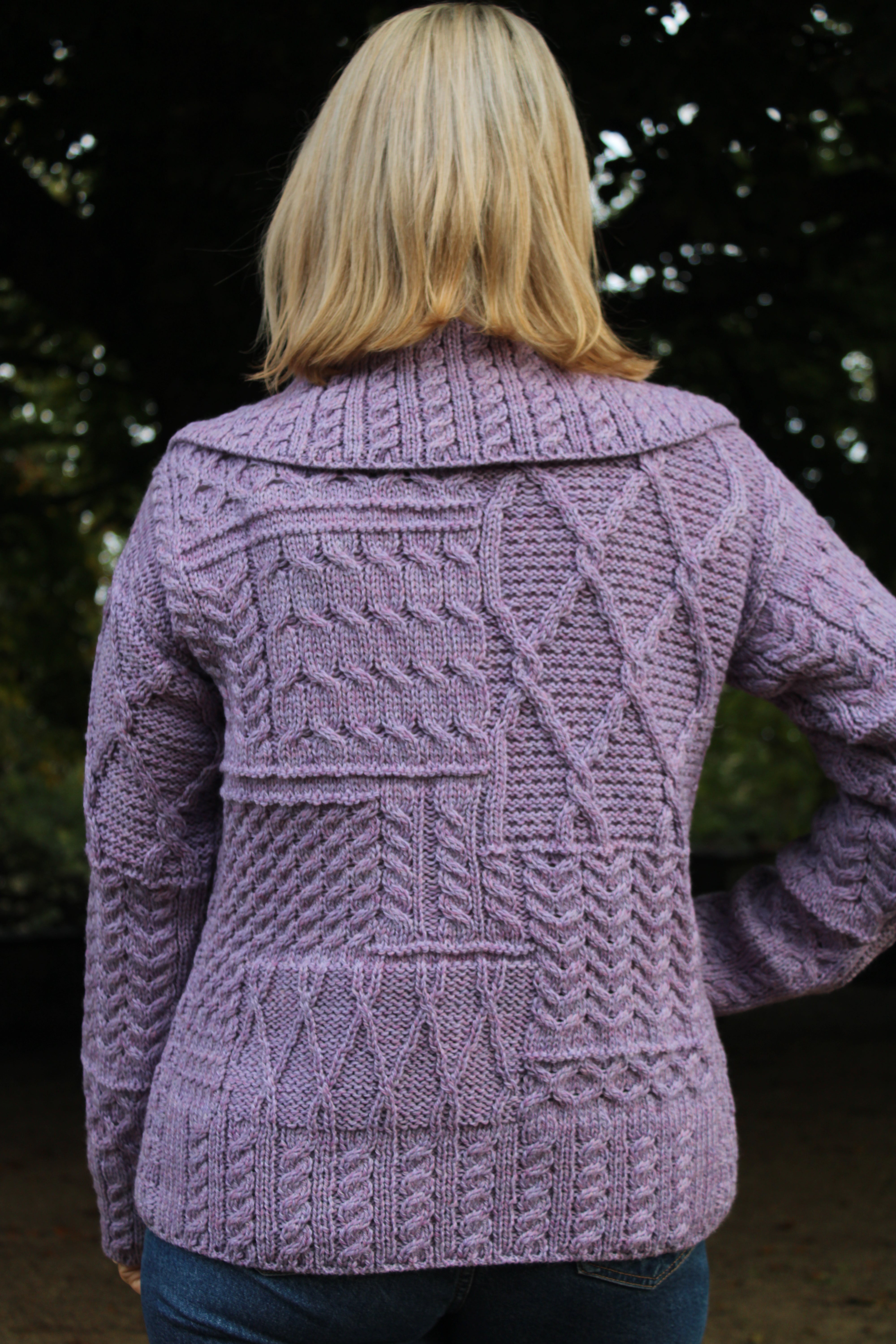 One-Button Sweater with Draped Collar , Lavender