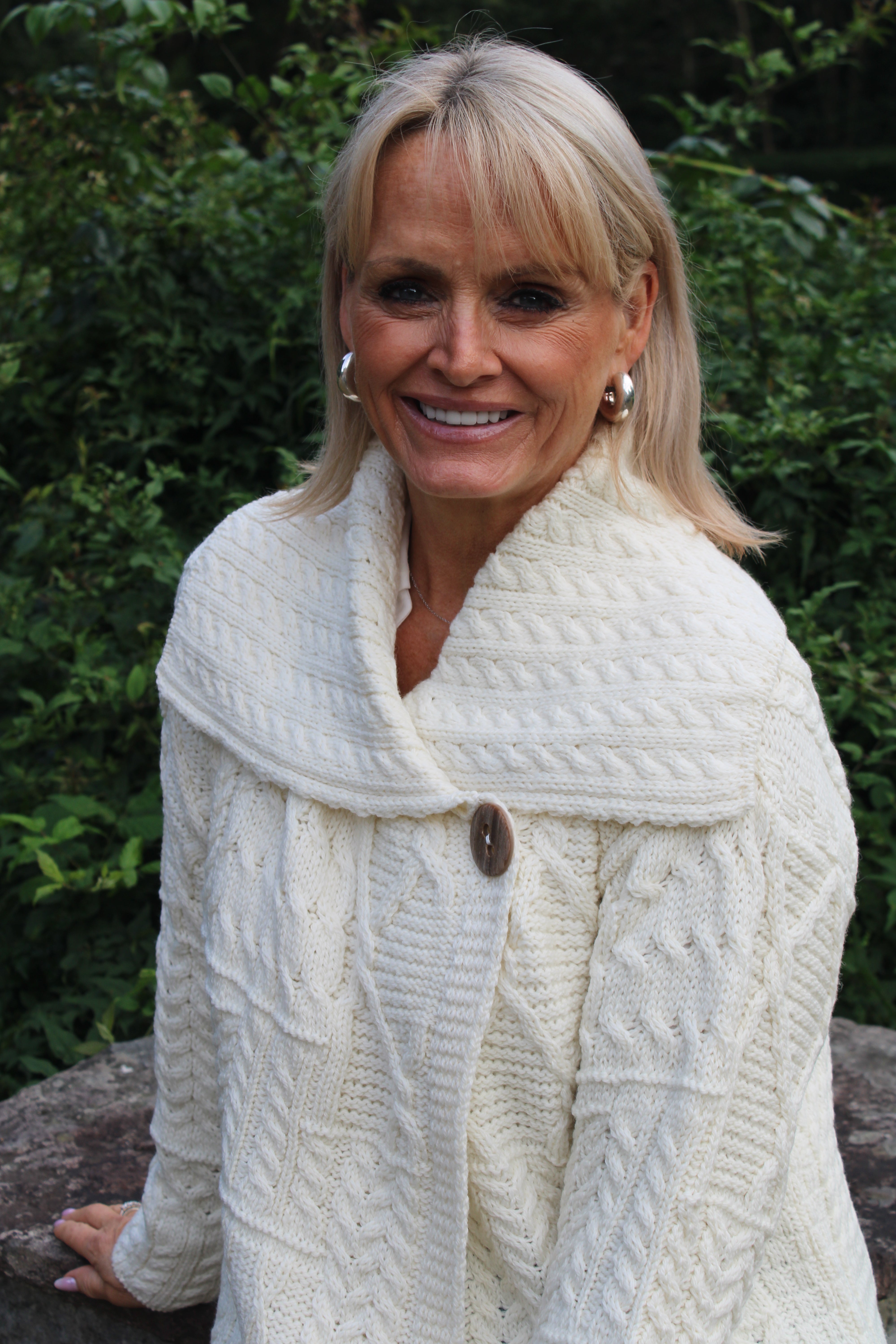 One-Button Sweater with Draped Collar , Natural