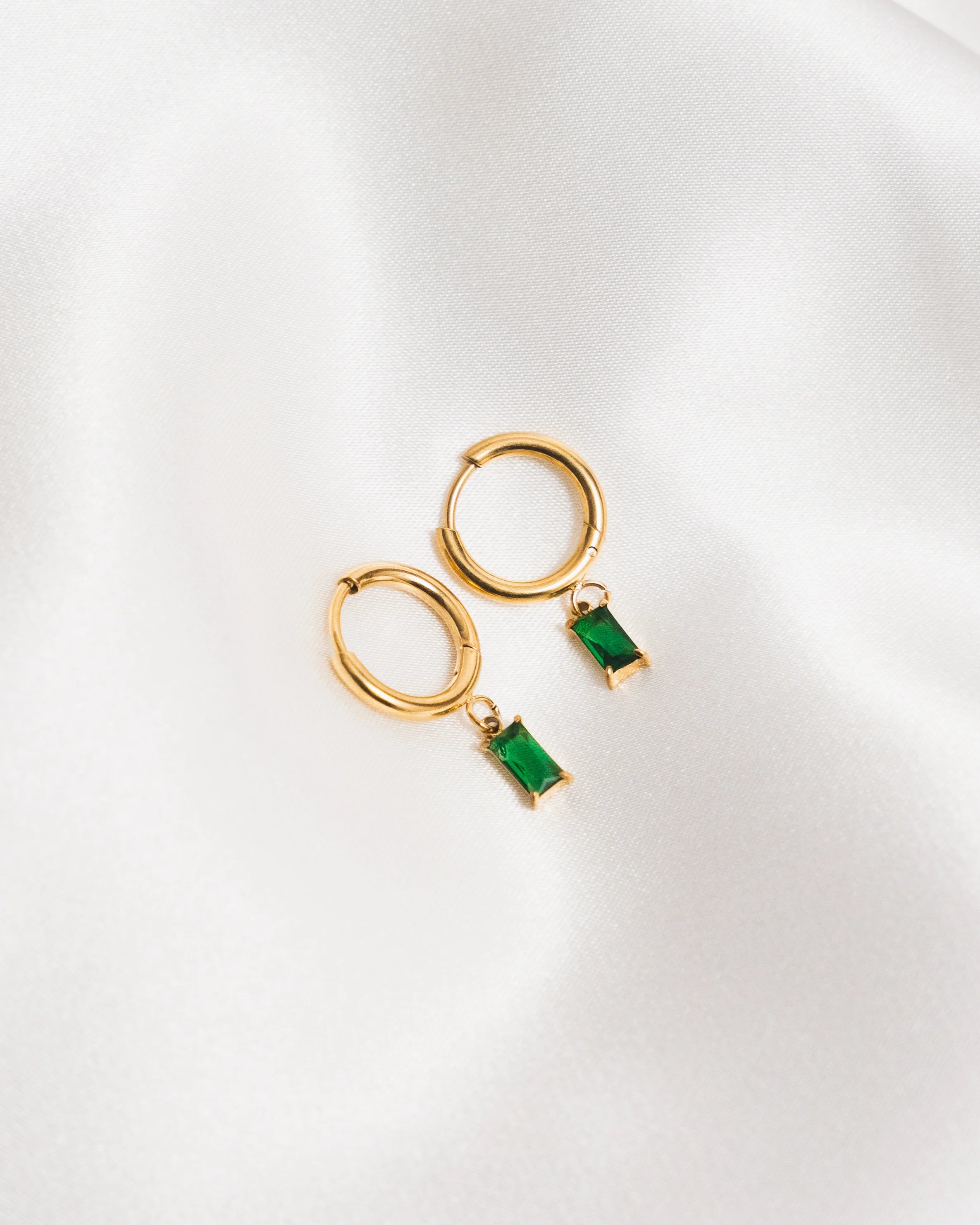 Fíor Jewellery Emerald Hoop Earrings