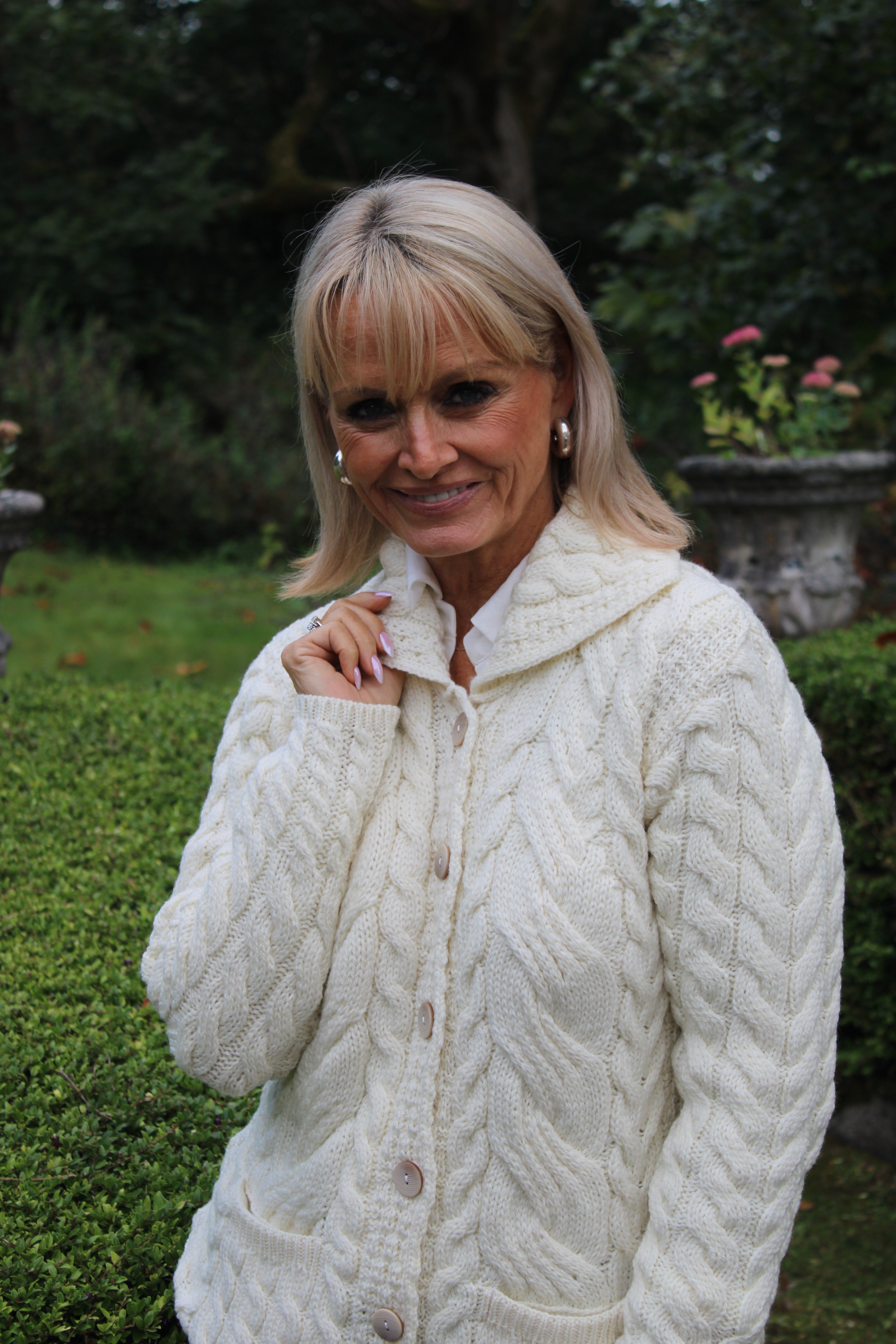 Cardigan with Collar and Pockets , Natural