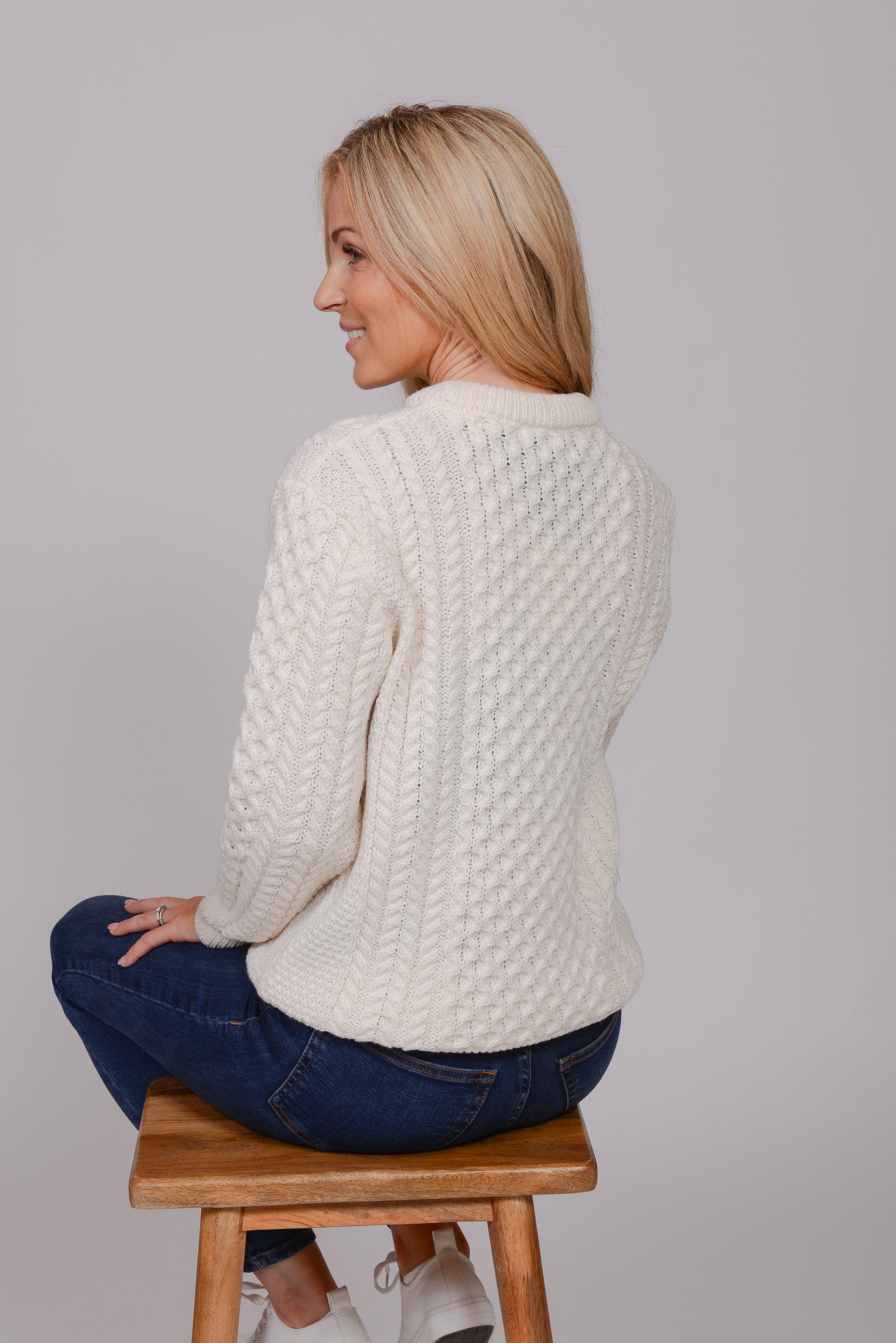 Traditional Crew Neck Aran Sweater , Natural